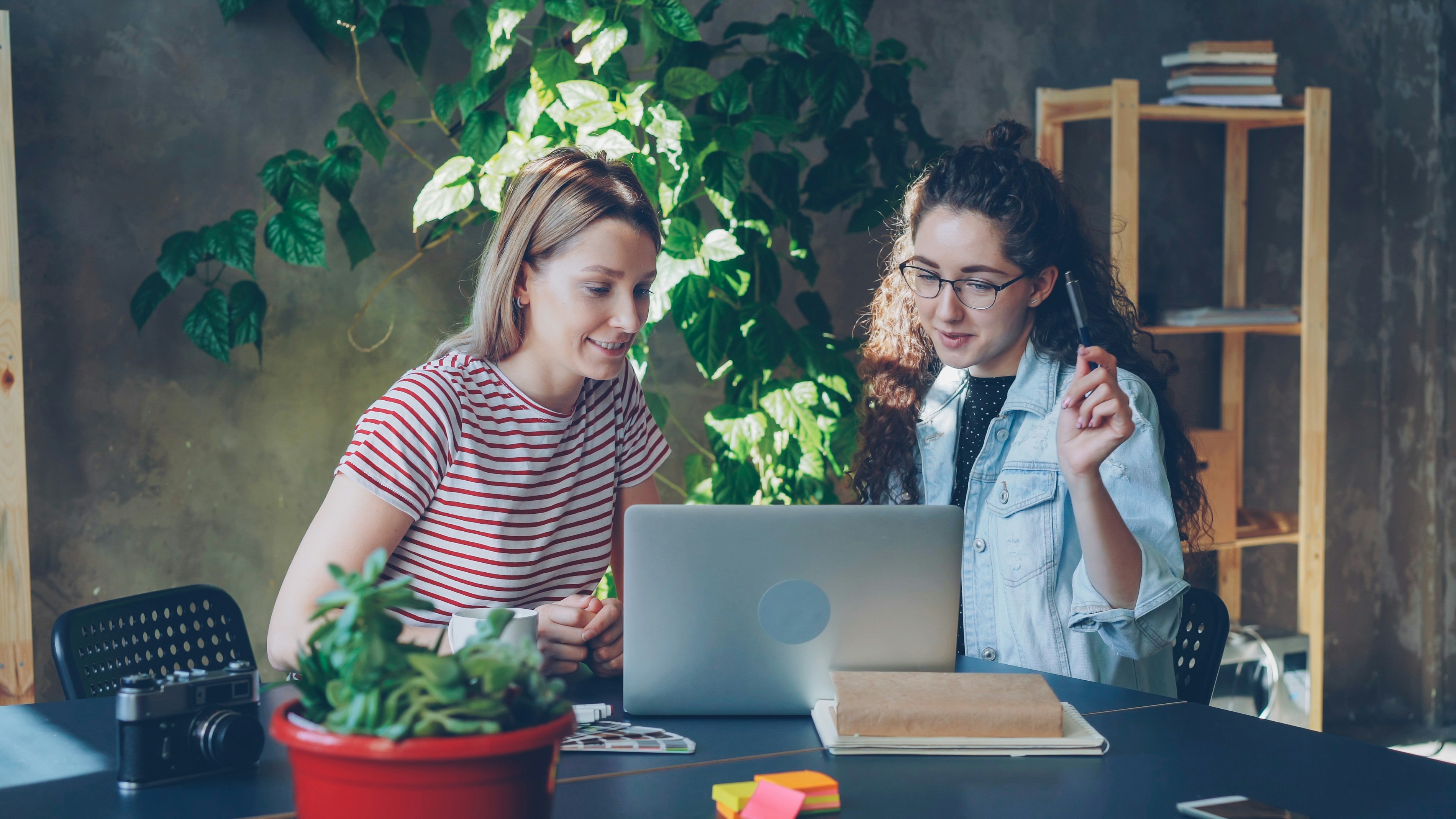 Two colleagues collaborating at a desk